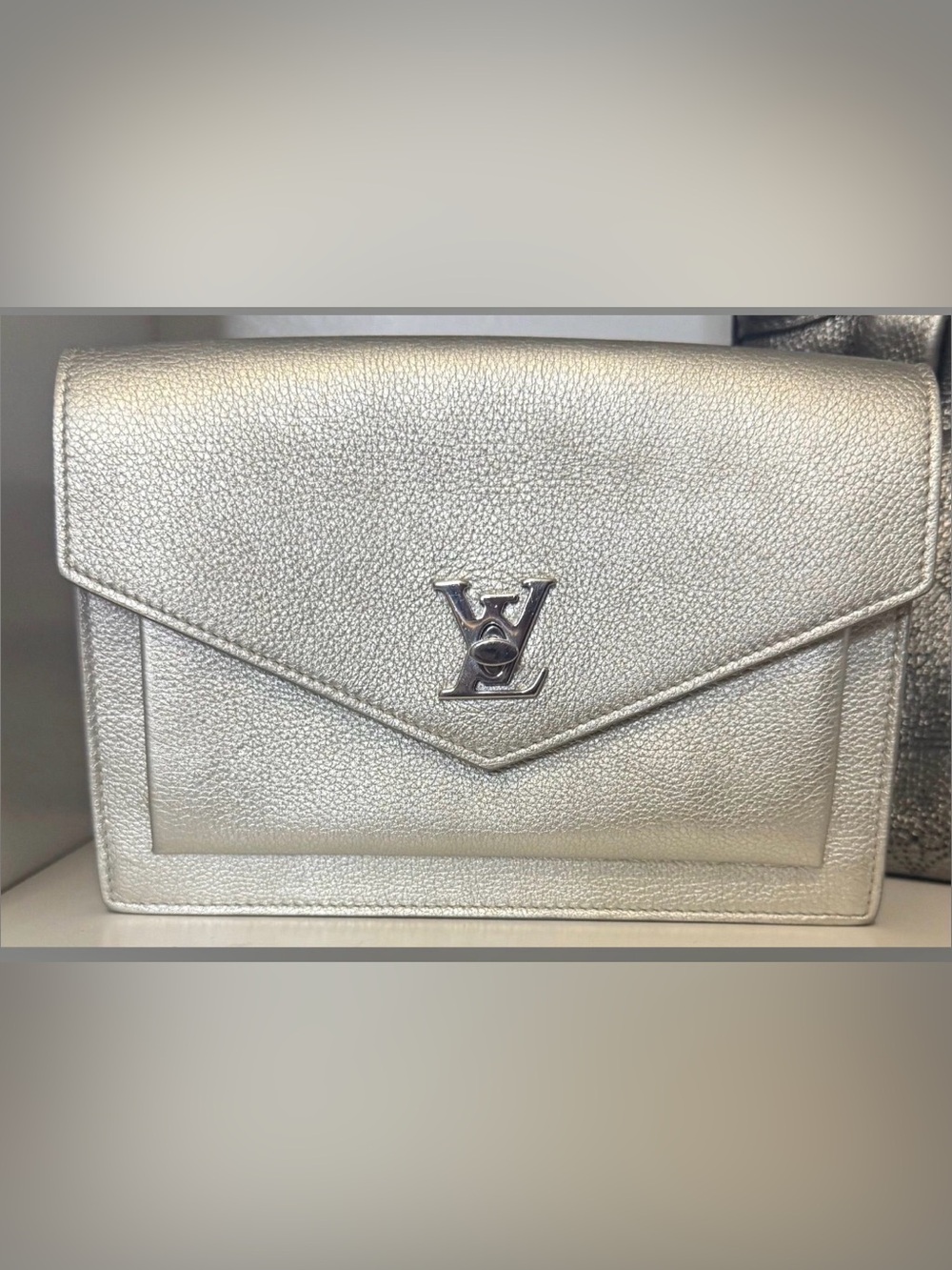 Louis Vuitton Metallic Silver Soft Calfskin Mylockme Chain Pochette